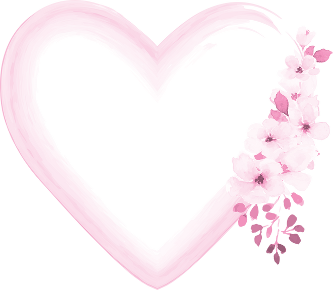 Pink Heart and Flowers Watercolor Illustration Cutout